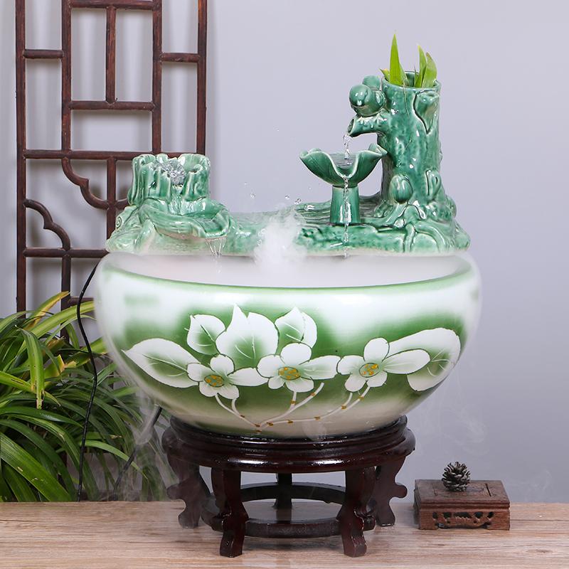 景德镇陶瓷鱼缸循环流水喷泉摆件室内家用招财风水轮茶室蝉意装饰