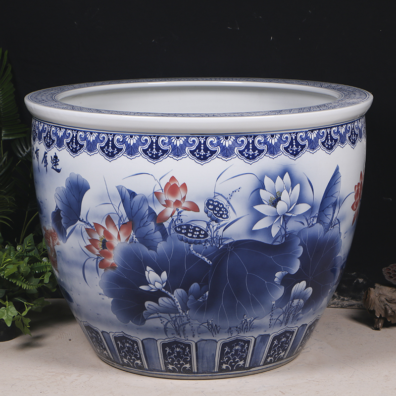 景德镇陶瓷鱼缸客厅养鱼缸睡莲盆荷花缸碗莲缸乌龟大水缸庭院摆件