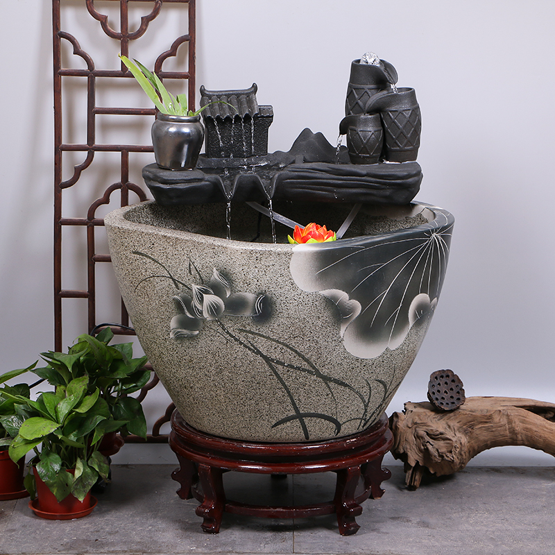 方形陶瓷大缸水循环增氧鱼缸客厅阳台流水养鱼盆庭院仿石大水缸