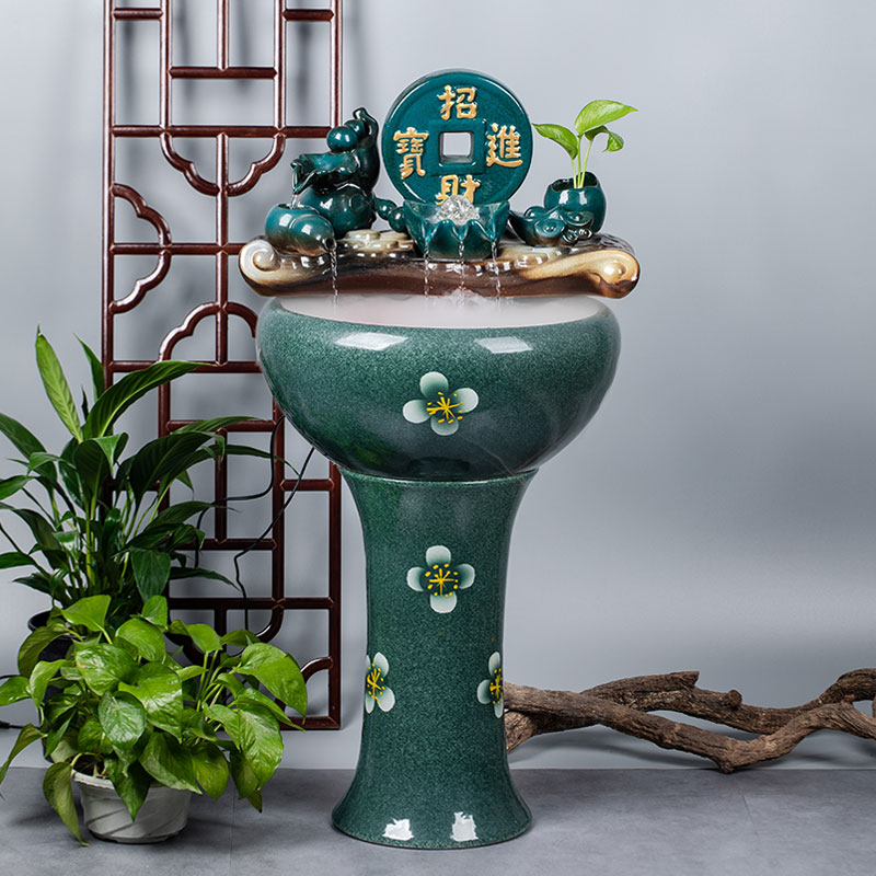 创意陶瓷金鱼缸客厅阳台喷泉落地式流水摆件循环招财鱼缸养鱼盆