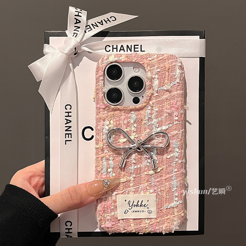 千金感粉色绒布蝴蝶结14max适用iPhone16Pro手机壳苹果15proMax