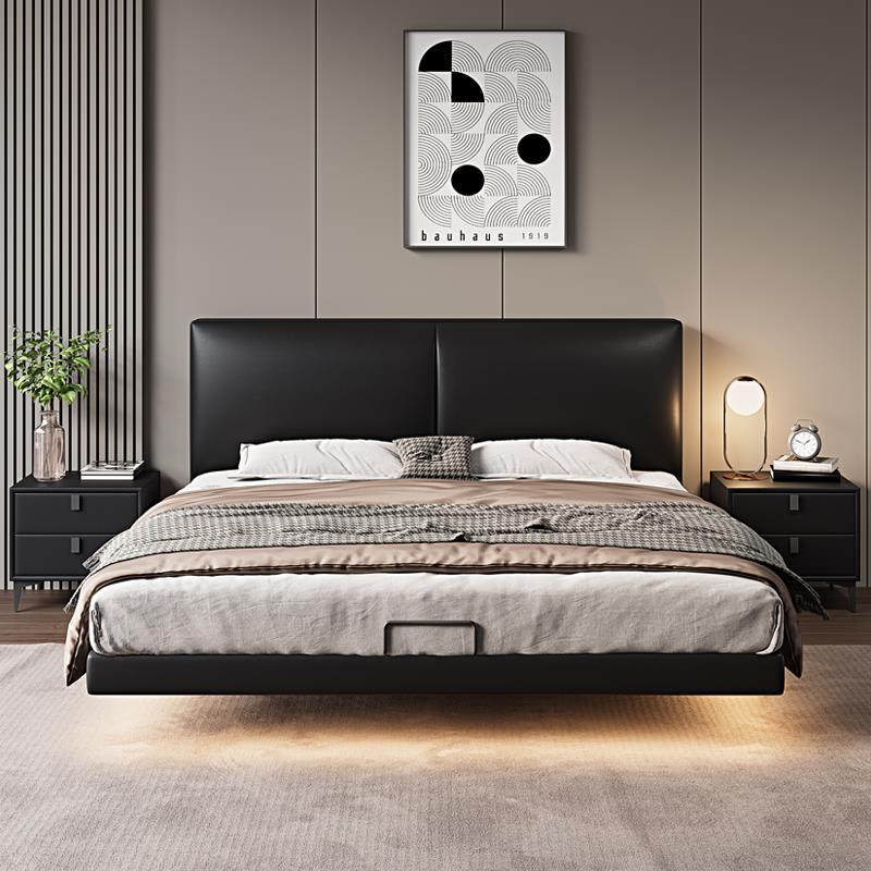 现代简约主卧真皮床高档可定制意式极简悬浮床双人婚床北欧真皮床