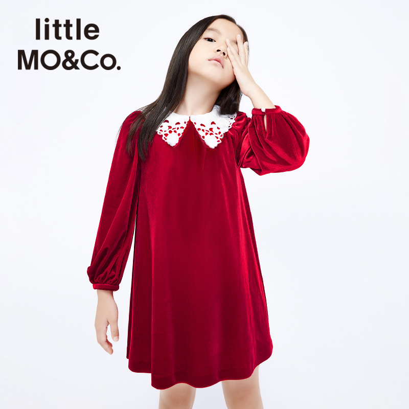 littleMO&Co童装女童春秋丝绒连衣裙圣诞裙子红色洋气#KBA1DRS021