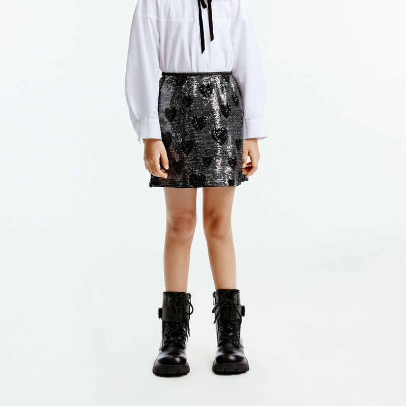 littlemoco童装秋新款女童亮面珠片绣半身裙初秋短裙#KBD3SKT007