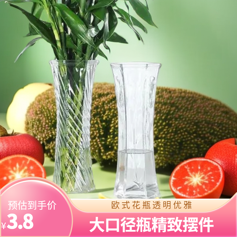 玻璃花瓶大口径客厅插花摆件水培富贵竹瓶欧式大号透明花器竹子