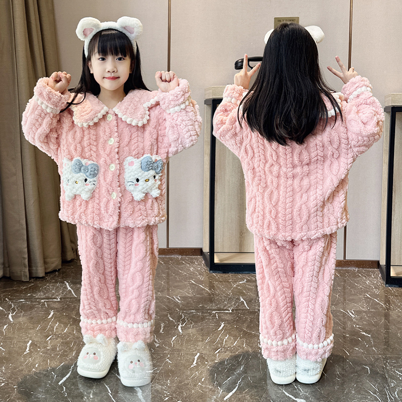 珊瑚绒睡衣女童秋冬季加厚加绒冬天小女孩法兰绒家居服公主风冬款