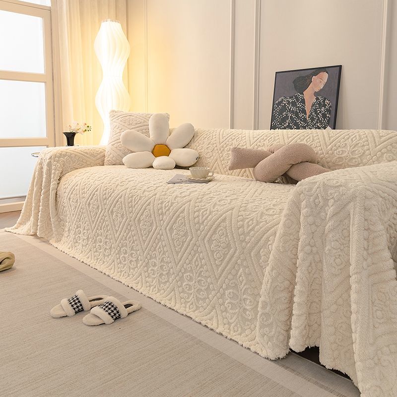 提花绒沙发巾全包万能防猫抓沙发盖布ins风冬季毛绒毯子沙发套