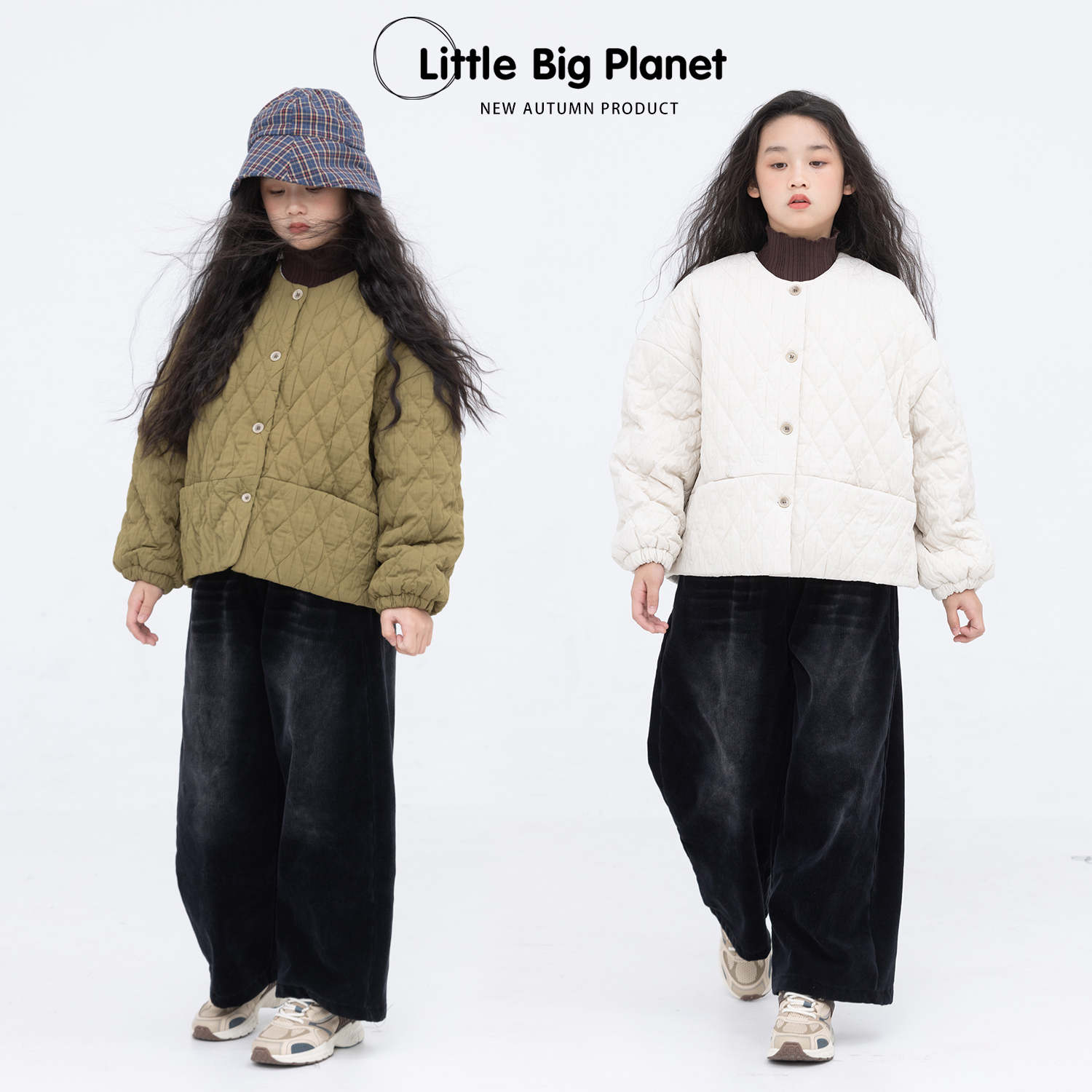 小小大星球童装 日系复古菱格绗缝棉服 男女童冬日抓绒休闲厚外套