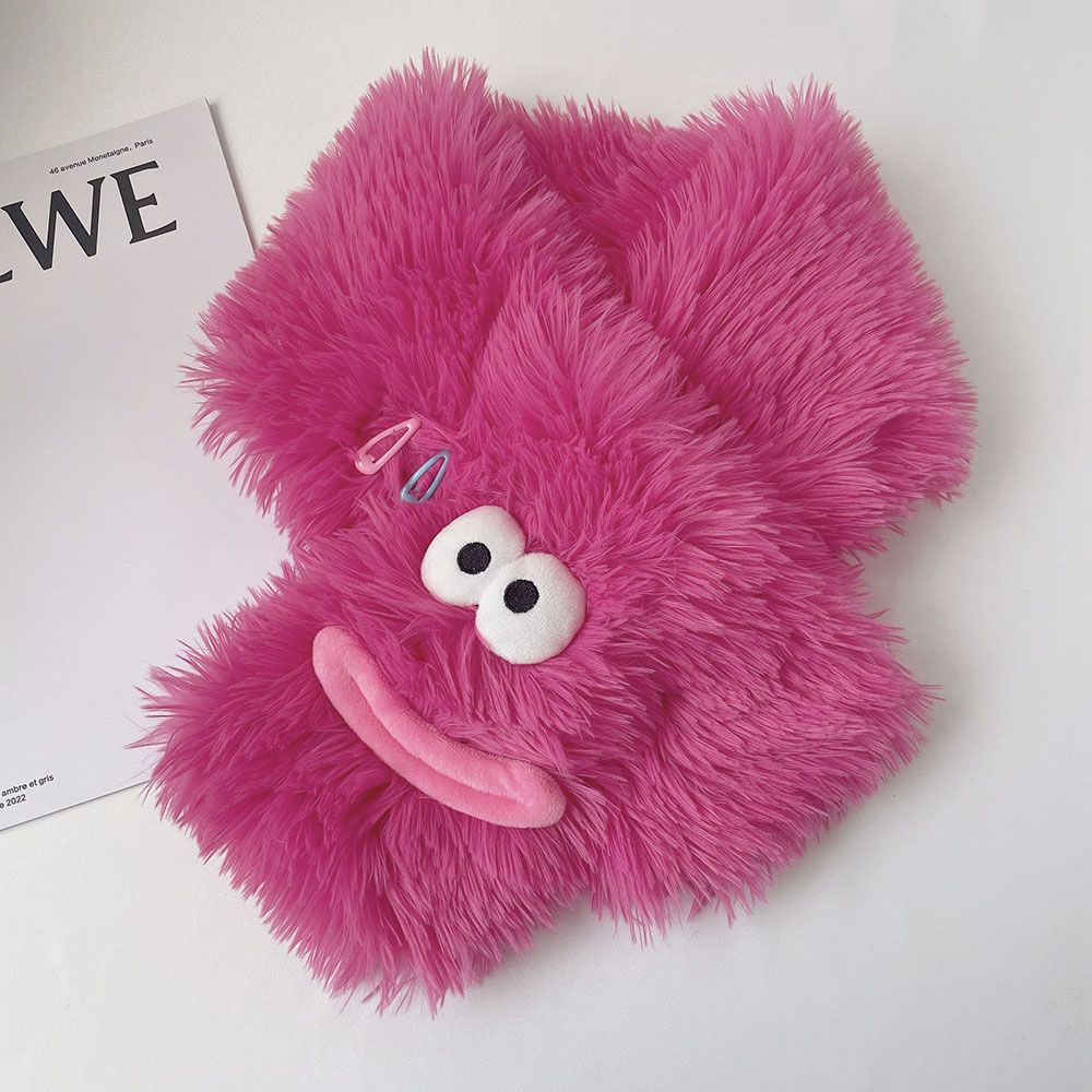 丑围巾大眼睛香肠嘴小怪兽毛绒围脖女秋冬季2023新款彩色交叉保暖