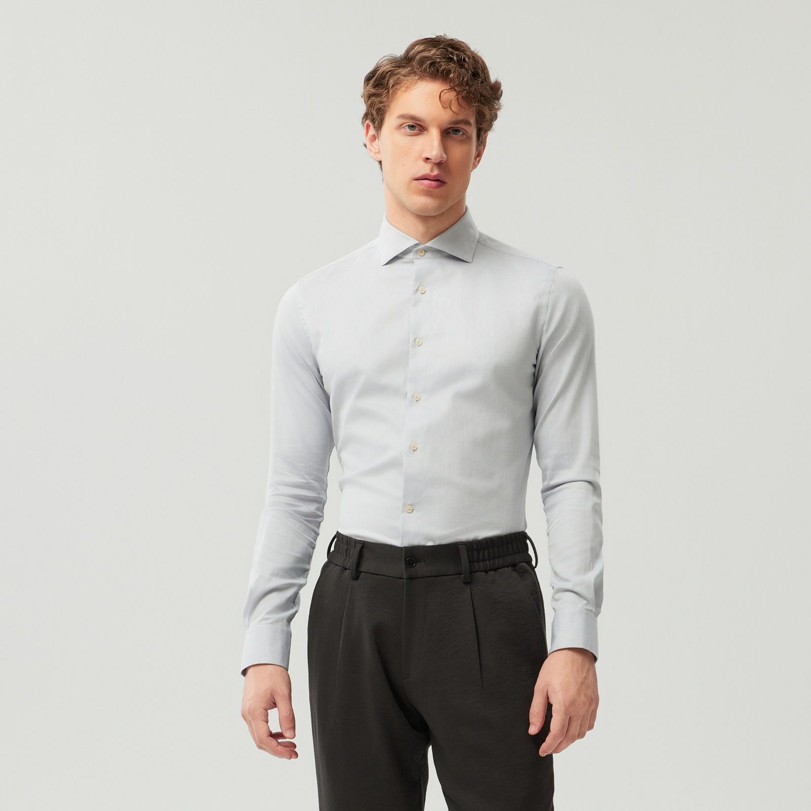 纯棉经典商务犬牙纹小千鸟男士春秋休闲长袖修身衬衫