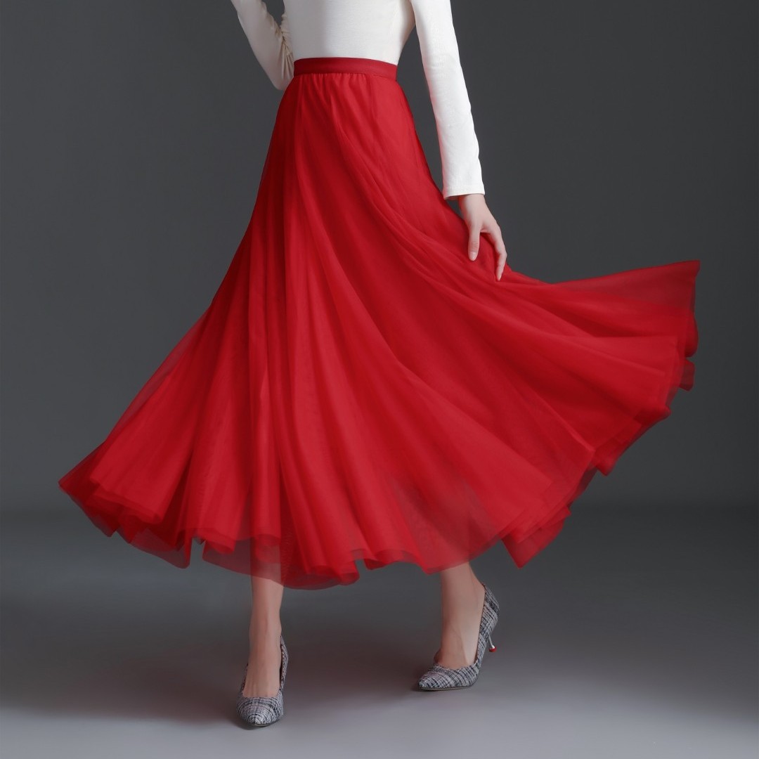 新款网纱裙12片拼接大裙摆夏季款广场舞显瘦半身裙