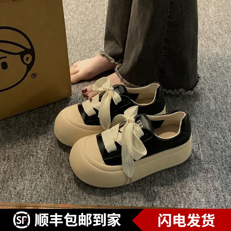 丑萌大头面包鞋子女ins潮2023年秋季新款百搭爆款厚底休闲小白鞋