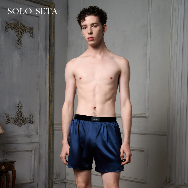 Solo seta22姆米真丝睡裤男款桑蚕丝家居服丝绸橡筋短裤秋冬款