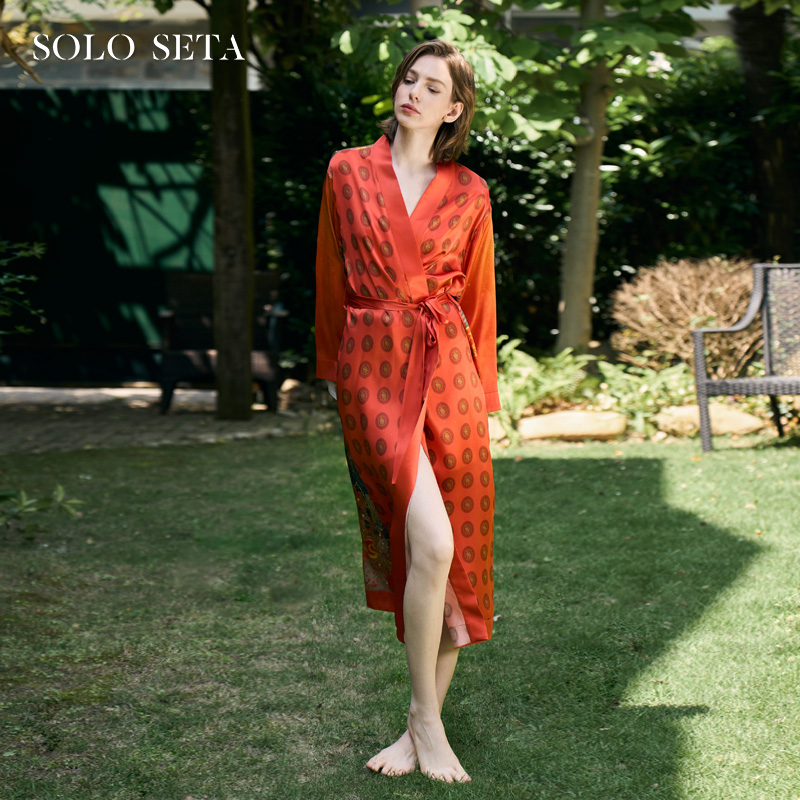 Solo seta22姆米重磅真丝印花睡袍桑蚕丝浴袍高级感丝绸家居服