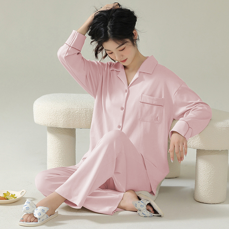 睡衣女春秋纯棉兰精开衫睡衣女套装睡衣女长袖家居服套装可外穿