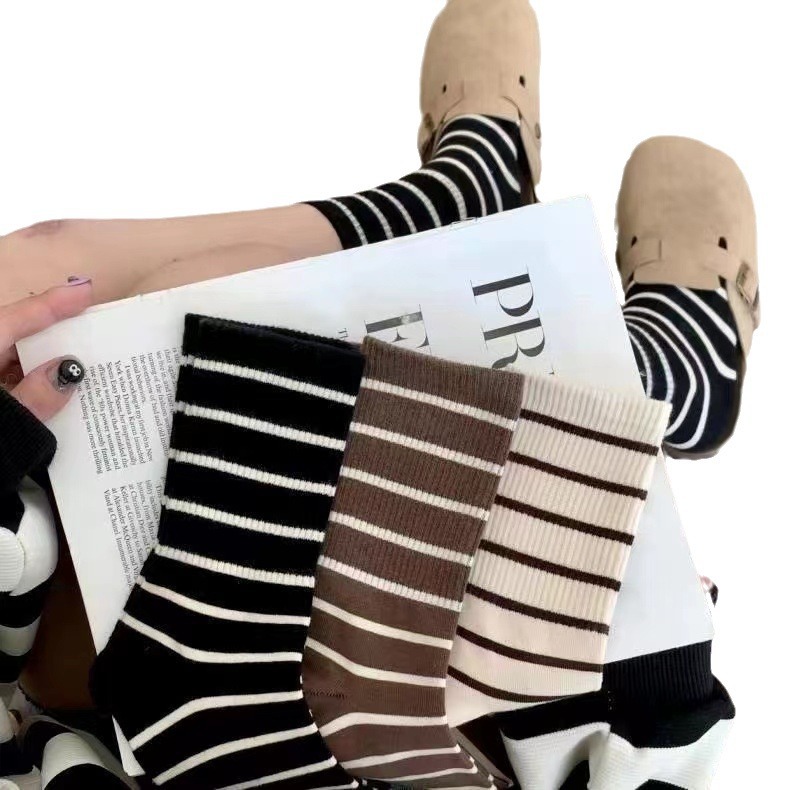 w粉丝福利条纹袜袜子袜子春秋网红百搭学生黑白ins秋冬