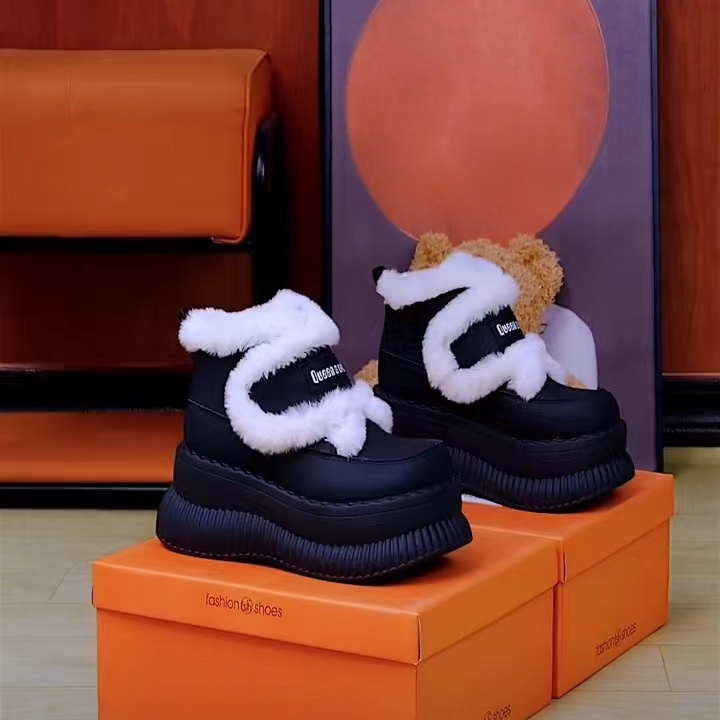8厘米增高魔术贴厚底雪地靴女外穿保暖2023冬季新款百搭时尚短靴