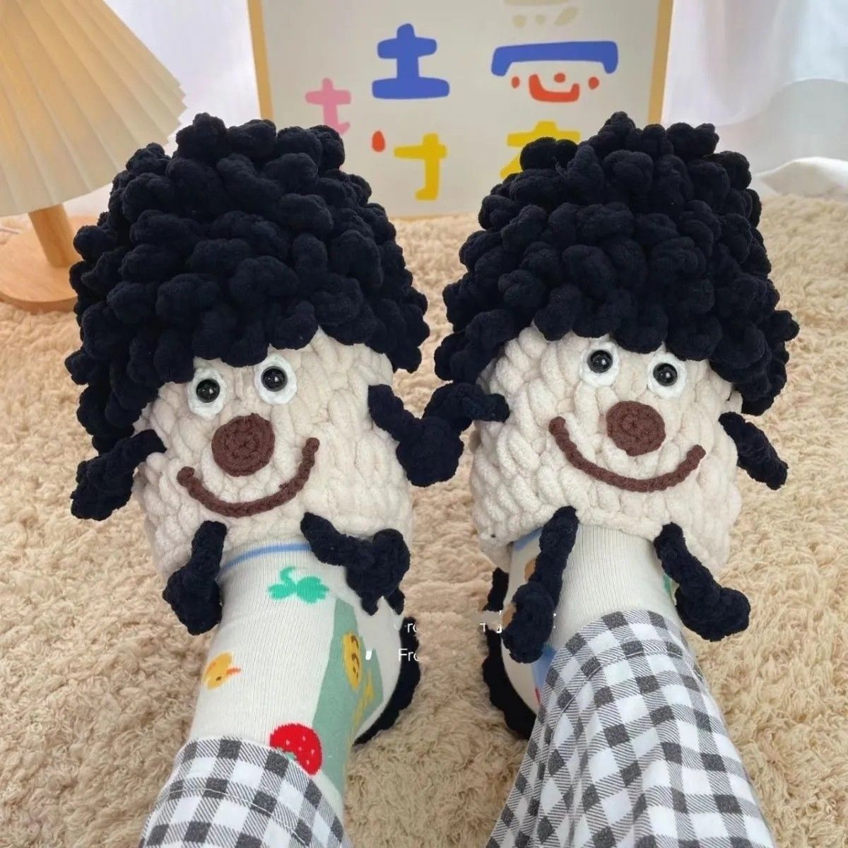 小丑拖鞋材料同款小丑萌鞋男女手工diy拖鞋编织自制情侣毛线