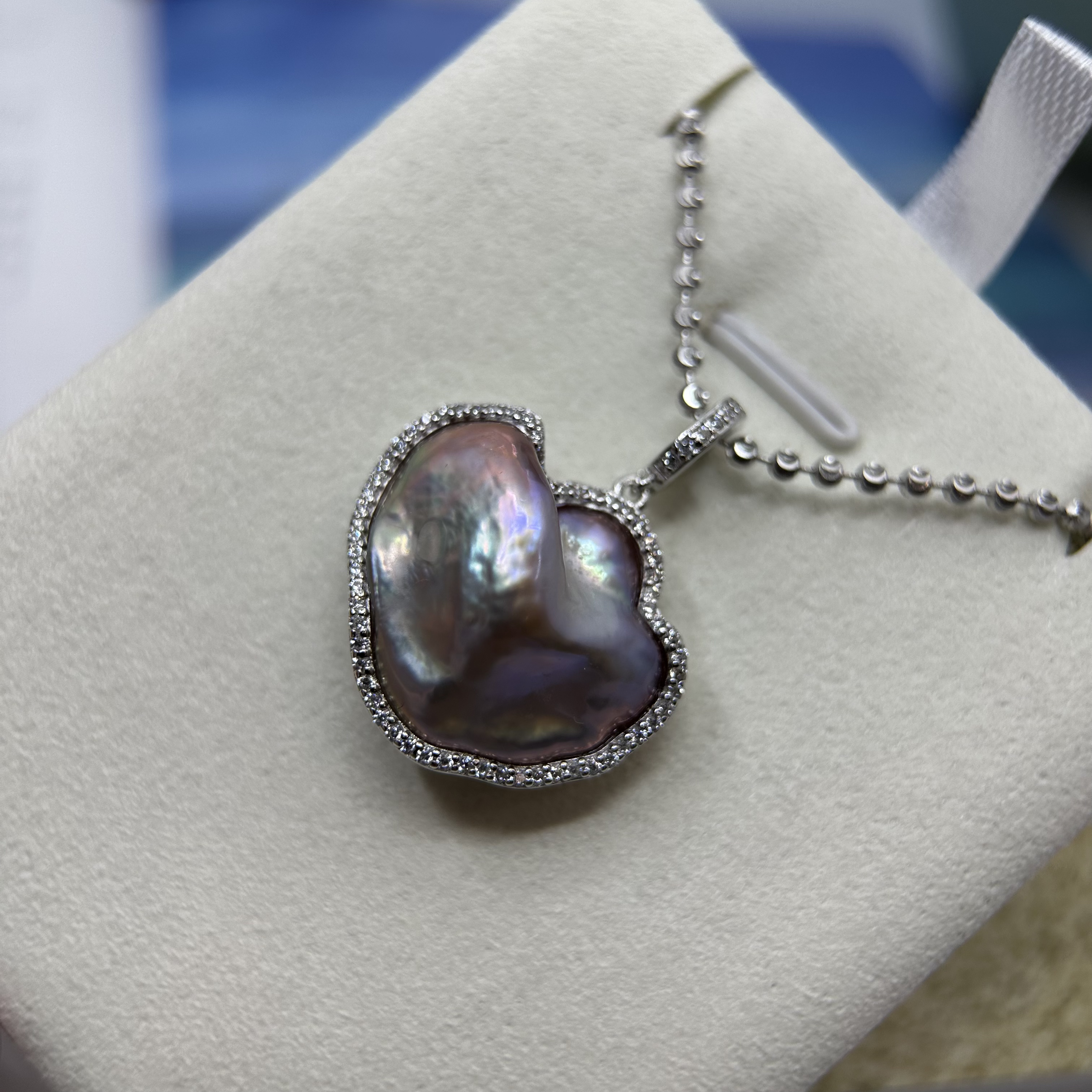 淡水珍珠吊坠925银手工包边万能扣款 元宝形 稀有形状 炫彩