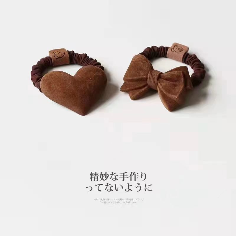 植绒爱心蝴蝶结头绳女韩版可爱橡皮筋ins简约森系扎头发皮筋发绳