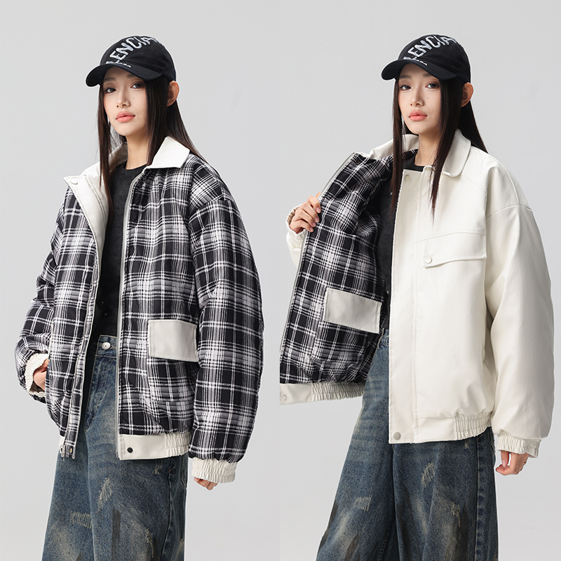 2024秋冬新款棉服男正反两穿宽松休闲情侣百搭高街男生上衣外套