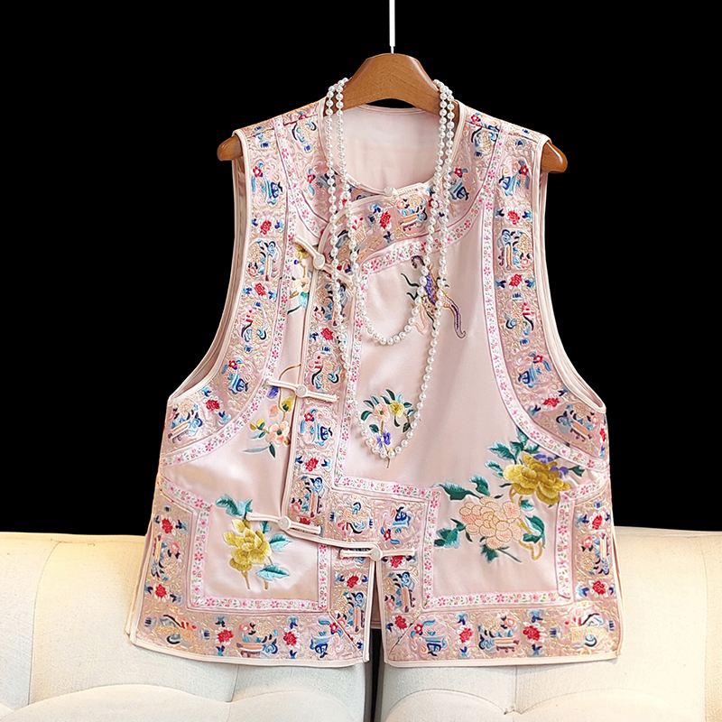 南油国风重工国潮风刺绣醋酸马甲背心女秋冬季新款