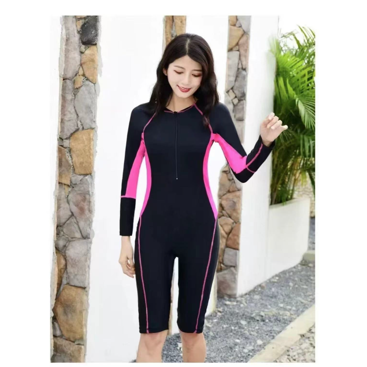 2024新款五分裤长袖连体运动潜水服女款女士潜水衣