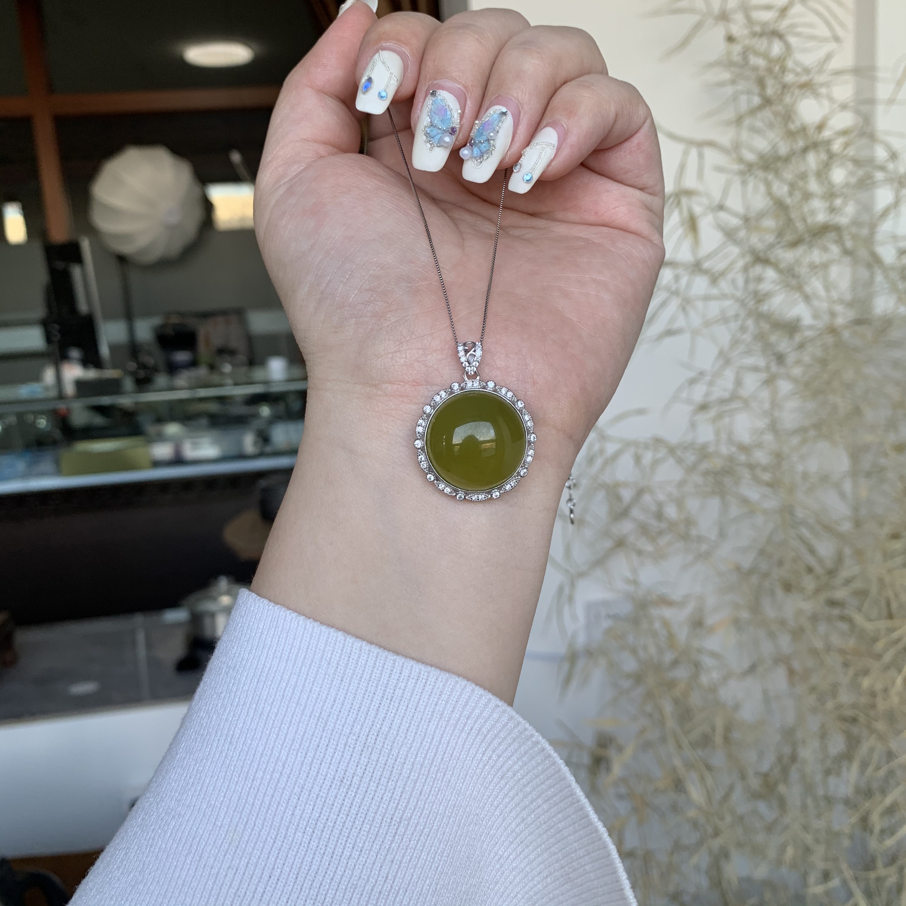 【小清新吊坠】天然玉石果绿色蛋面吊坠925银镶嵌23年新款精品