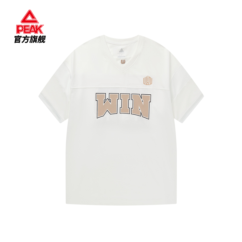 匹克运动T恤短袖男子运动百搭时尚休闲情侣印花V领夏季透气简约男