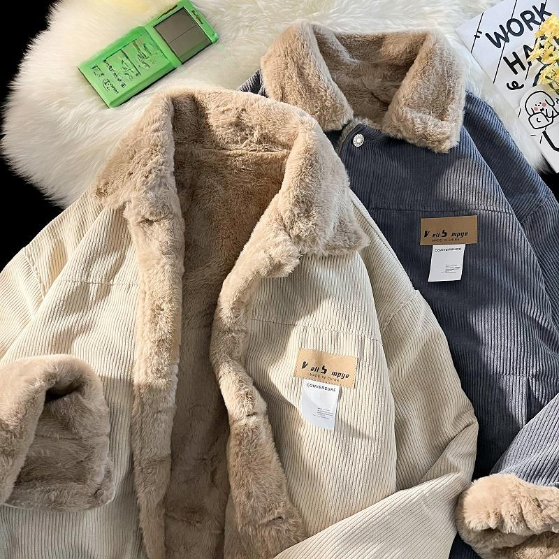 服男款冬季外套日系复古潮牌男生衣加绒冬装羊羔绒加厚百搭情侣