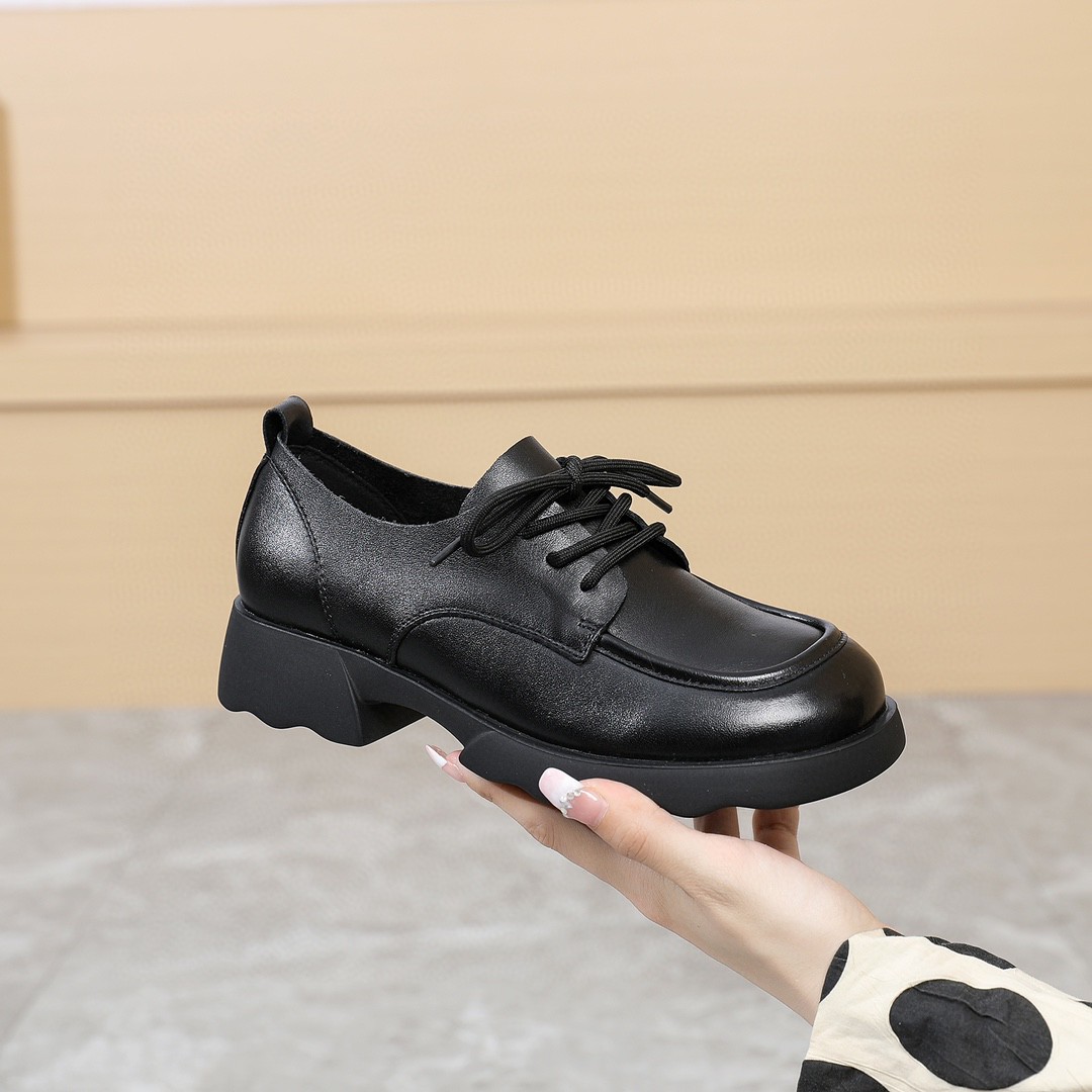 实体货源头层牛皮真皮软面单鞋黑色真皮经典百搭简约系带工作鞋