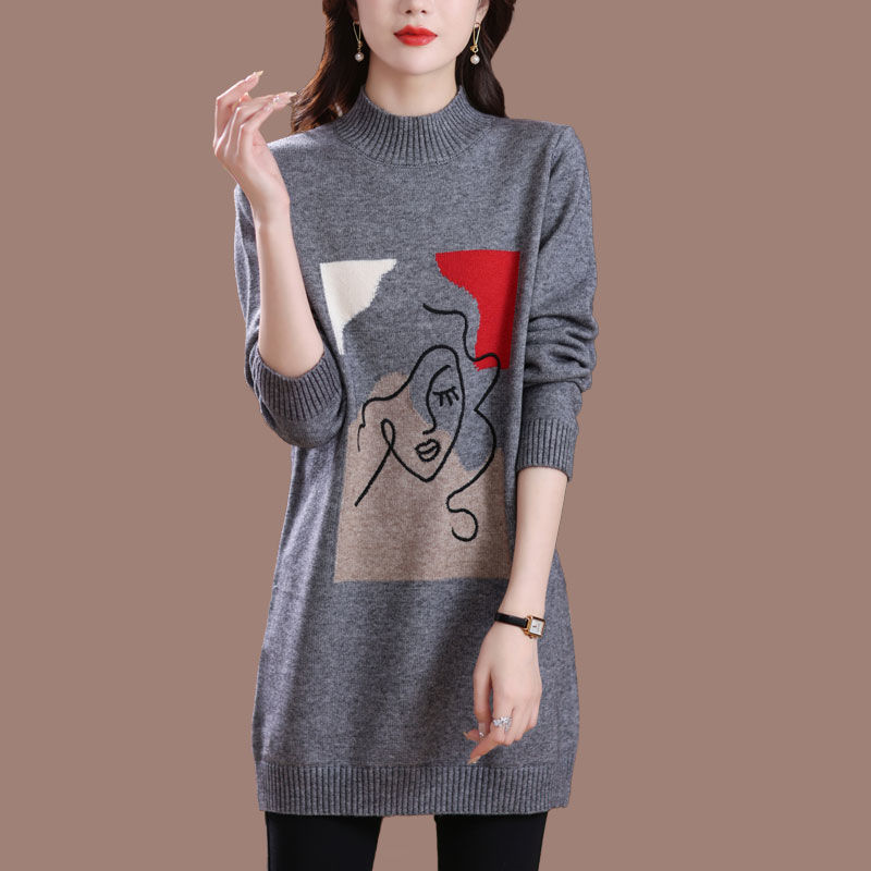 时尚内搭针织衫毛衣女秋冬季大码中长款显瘦打底衫胖mm遮肚子上衣