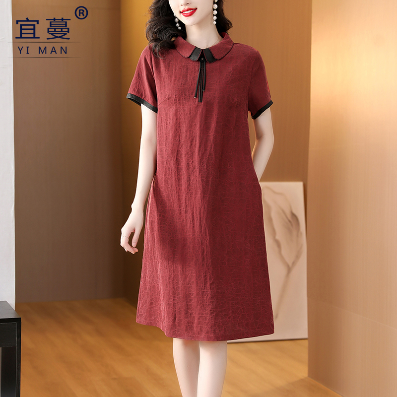 5085#2023夏季妈妈洋气连衣裙女气质复古高端遮肚显瘦减龄裙子