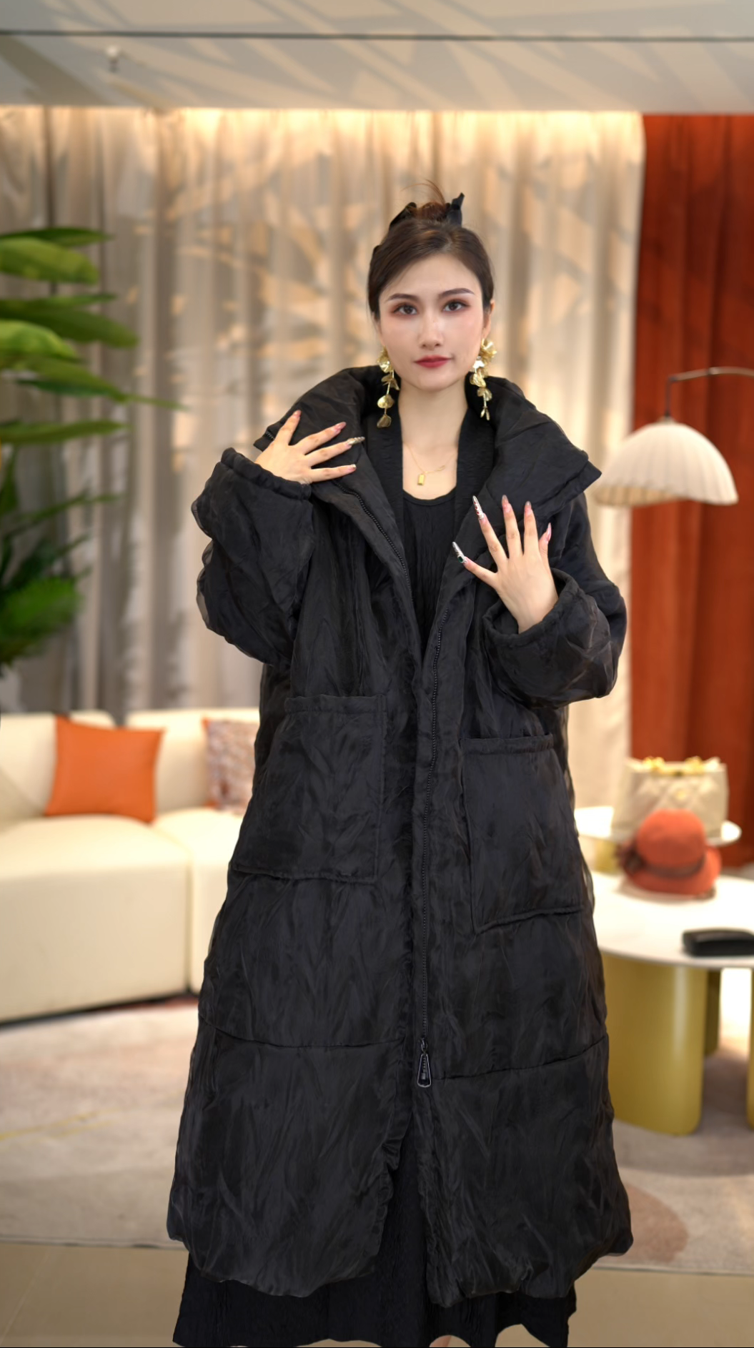 【玛瑞施】原创轻奢设计师款高领棉衣欧根纱三层设计精品高端女装