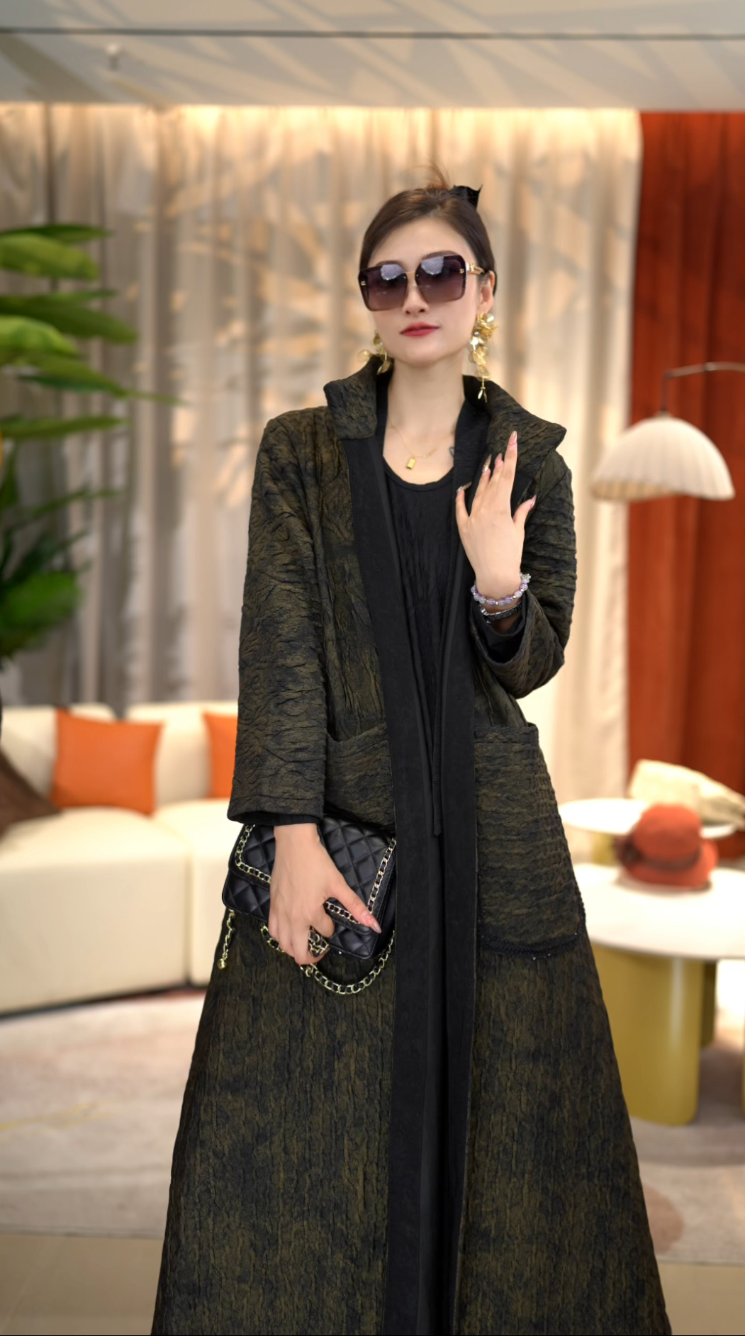 【玛瑞施】原创轻奢设计师款提花风衣外套精品高端女装