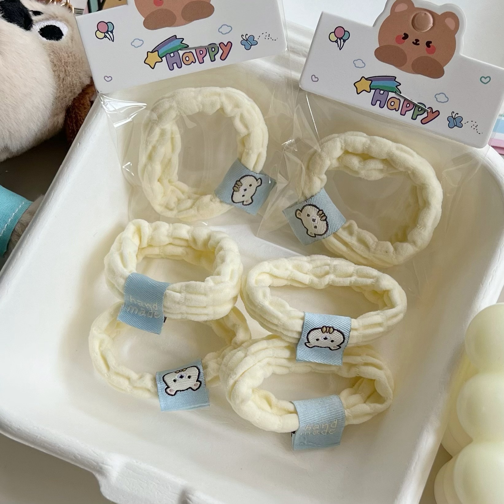【发发】可爱奶蓝色毛巾圈少女心高弹力发圈小熊布标百搭学生头饰