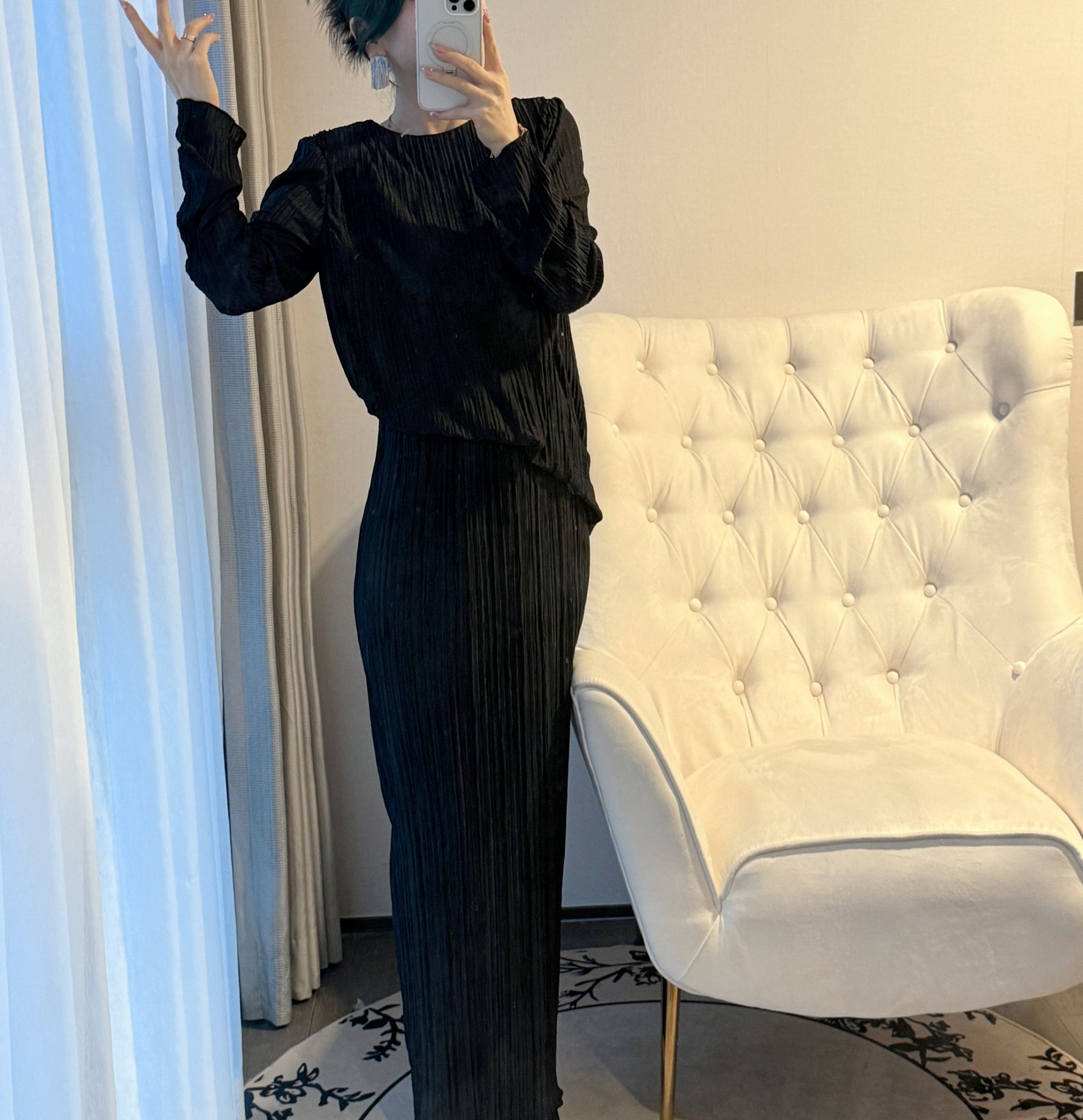 B1141 传奇 开叉黑色修身显瘦时尚长款春季洋气套装