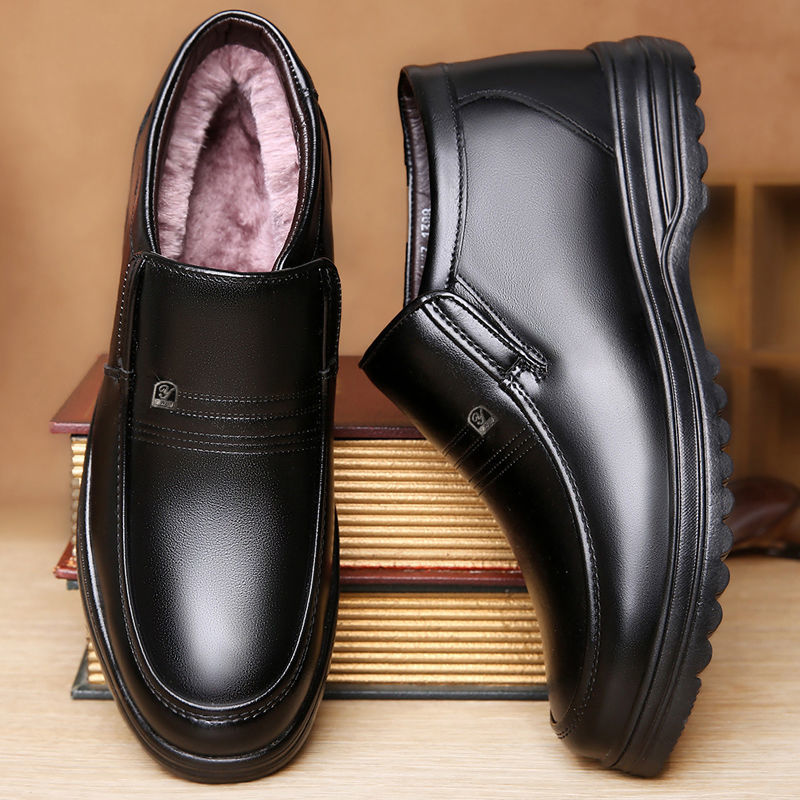 棉鞋男士皮鞋冬季加绒保暖中老年爸爸鞋中年冬鞋老人防滑