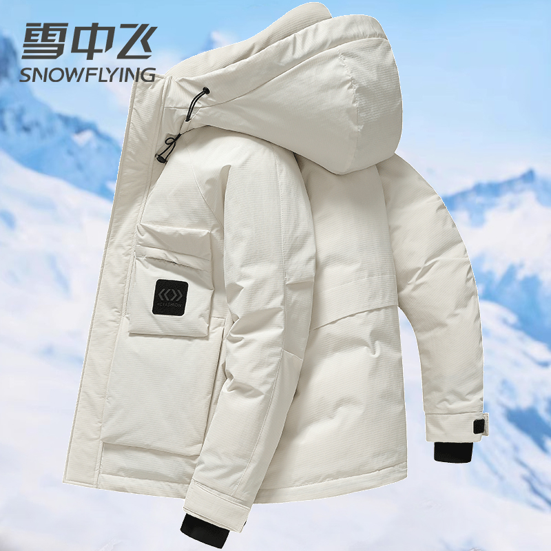 雪中飞羽绒服男女同款2023连帽工装时尚休闲运动户外加厚保暖外套