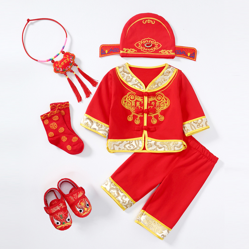 不童样宝宝抓周礼衣服装男女唐装中国风套装婴儿生日状元服棉夏款