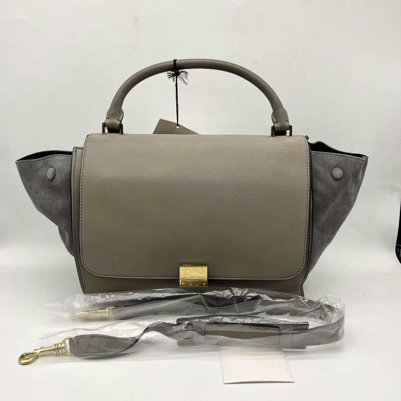 99新 Celine/思琳 灰色 TRAPEZE 秋千包 