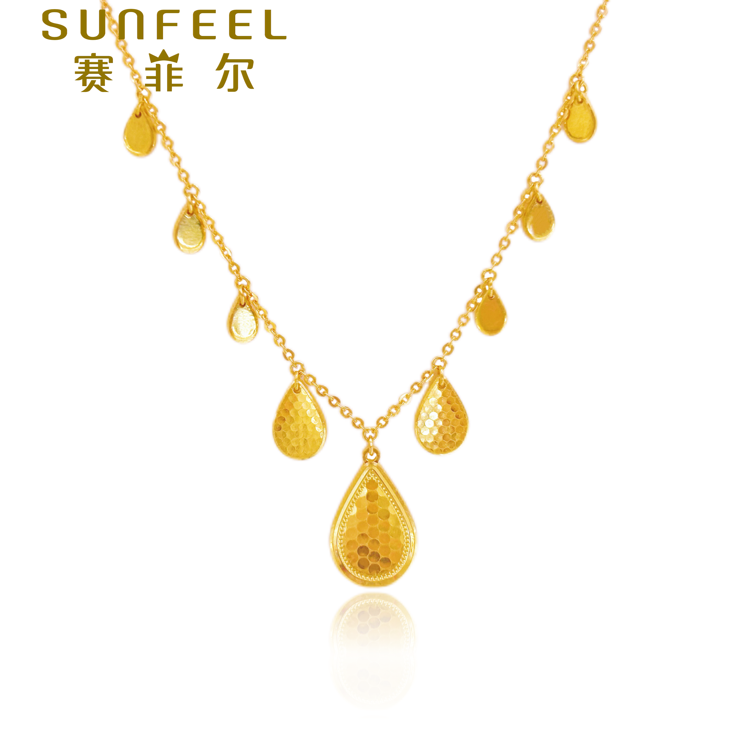 赛菲尔万足®足金999.9水滴流苏纯金套链闪耀高贵优雅艺术感金项链