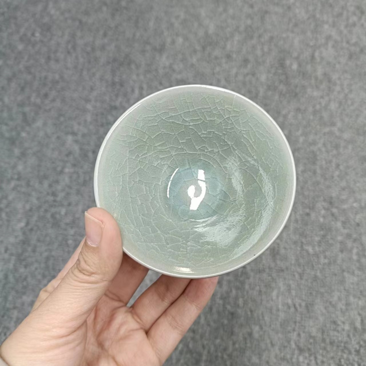 汝瓷翡翠釉斗笠杯