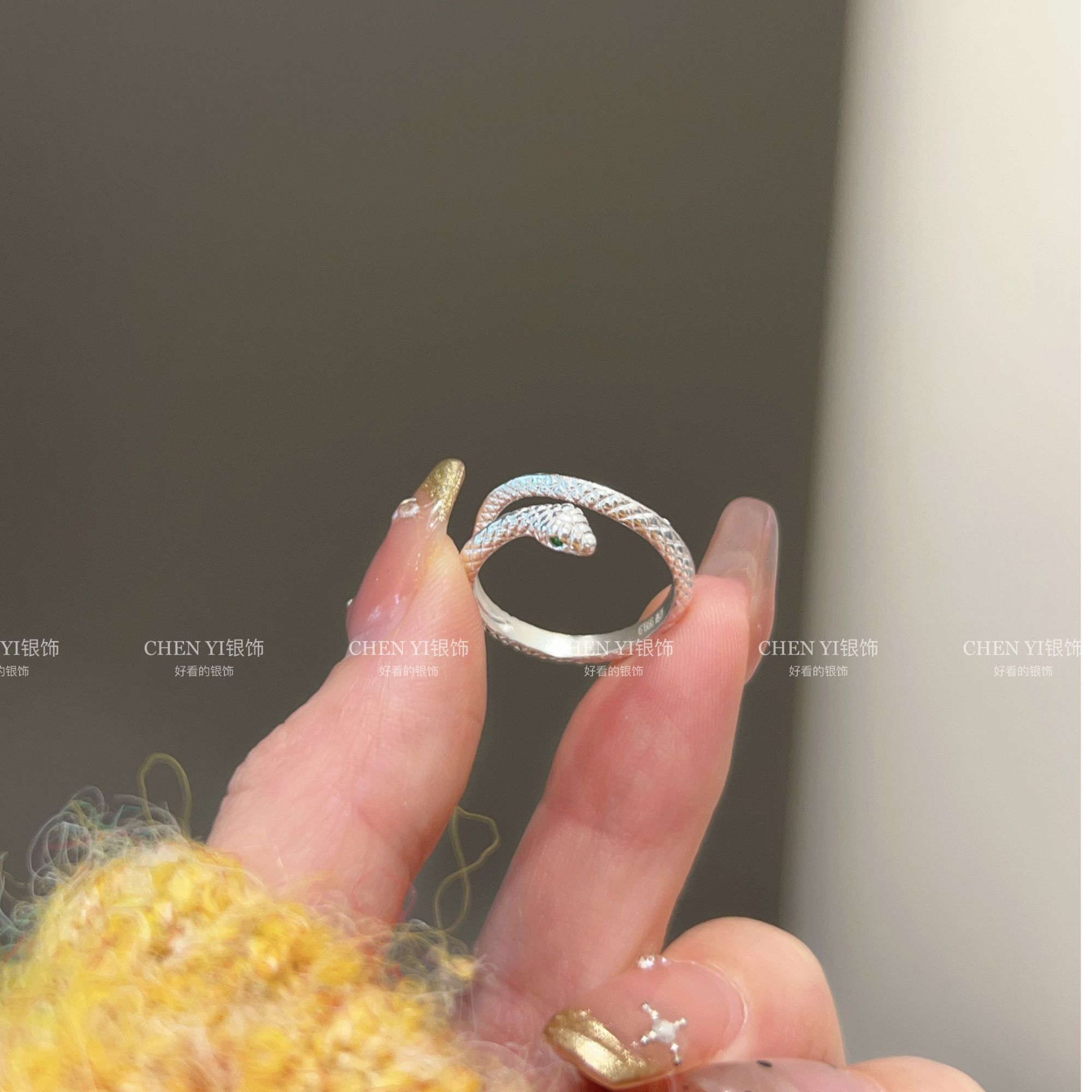 足银戒指 足银999.9【青蛇】蛇形开口戒指