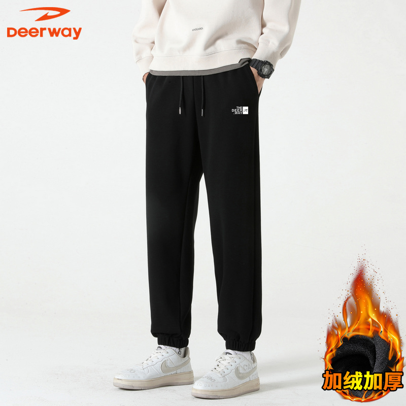Deerway/德尔惠加绒加厚男士休闲裤子秋冬季保暖宽松束脚运动卫裤