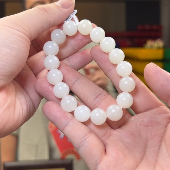 俄料和田玉白玉约12mm单圈手串