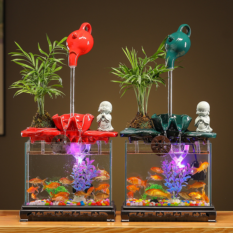陶瓷悬壶流水鱼缸桌面摆件家居客厅桌面装饰喷泉景观乔迁开业礼品