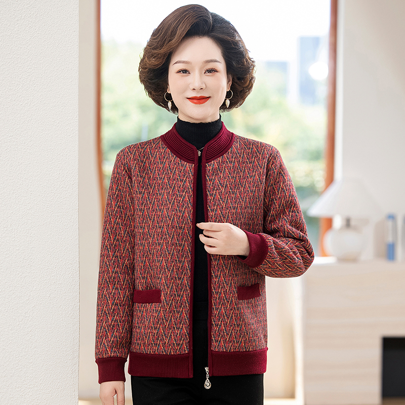 俏优佳818中老年毛衣外套妈妈装中老年女装针织加绒开衫保暖外套