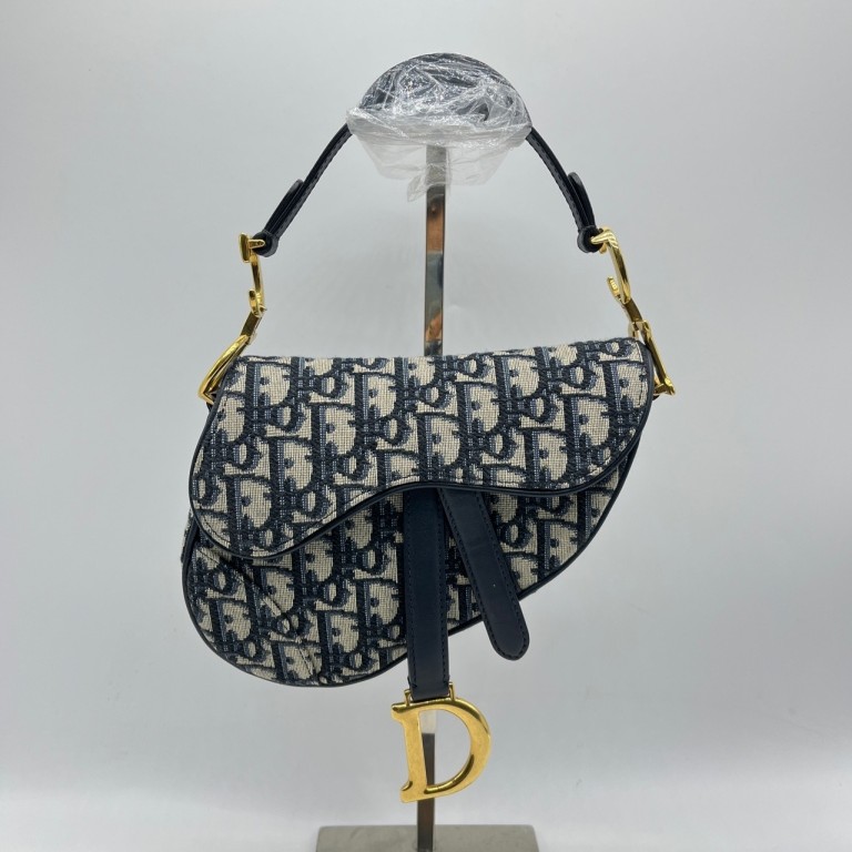 95新 DIOR/迪奥 老花马鞍包小号蓝色经典