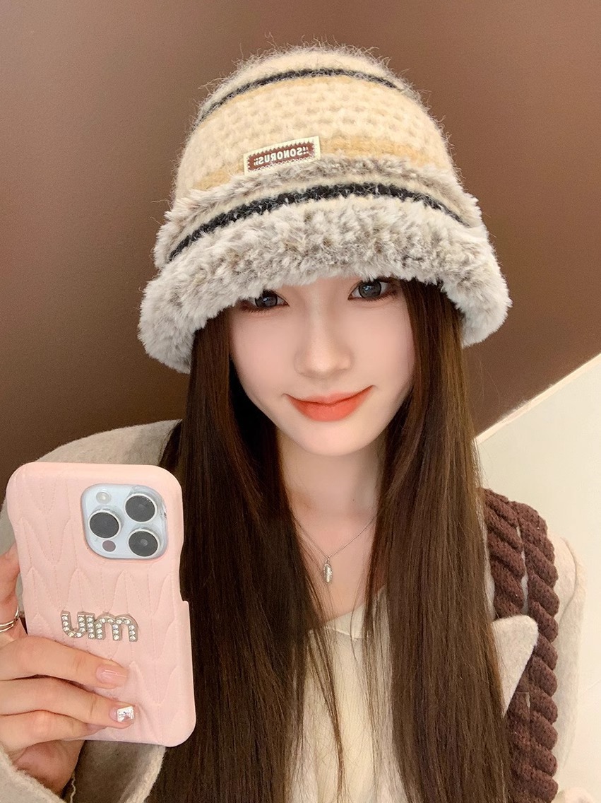网红秋冬季百搭八角帽复古时尚保暖毛线帽毛绒渔夫帽韩版日系盆帽